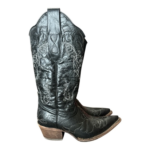 J.B. Dillon Black Western Cowboy Boots with Embroidered Design - Picture 6 of 9